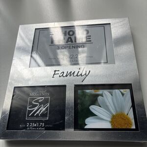 Family Photo Frame 3 Opening- Holds 3.75x2.25 Photos- Silver